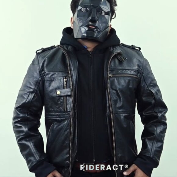 RIDERACT® Mens Real Leather Jacket Motorcycle Biker Outerwear Casual Style Coat - Picture 4 of 12